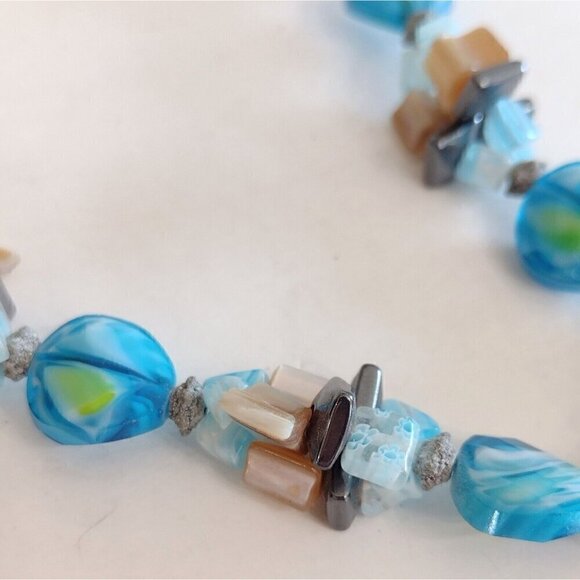 Millefiori Y Drop Glass Pendant Necklace Millefiori Glass Chips Stones Turquoise - Picture 6 of 10